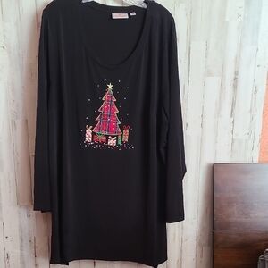 Festive Black Long Sleeve Top with Christmas Tree